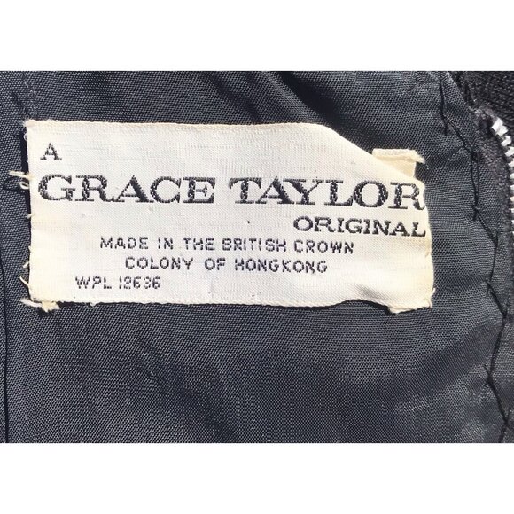 Vtg Grace Taylor Blouson Midi Dress Black Beaded Womens Med Short GoGo 60s Mod - Picture 4 of 16